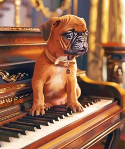 Brown Pug Puppy On Piano Diamond Painting