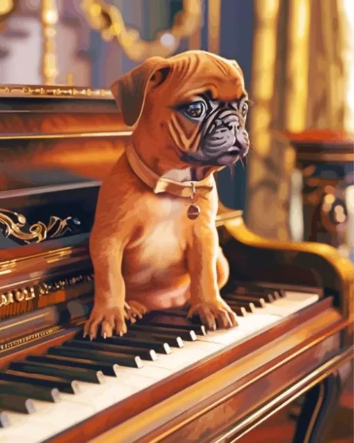 Brown Pug Puppy On Piano Diamond Painting