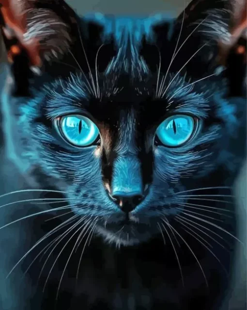 Cool Black Cat Blue Eyes Art Diamond Painting