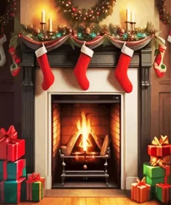 Fireplace Christmas Art Diamond Painting