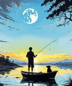 Fishing Silhouette Art Diamond Painting