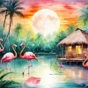 Flamingo Scenery Diamond Painting