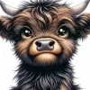 Fluffy Little Brown Cow Diamond Painting