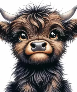 Fluffy Little Brown Cow Diamond Painting
