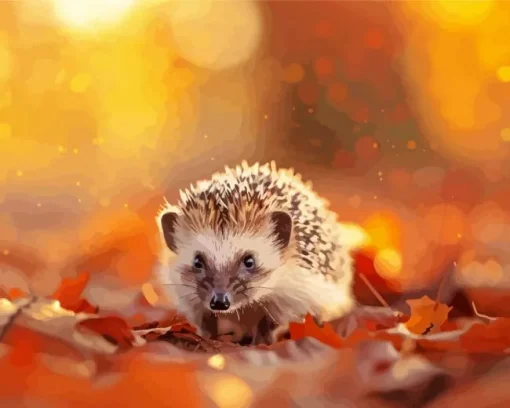 Hedgehog With Leaves Diamond Painting