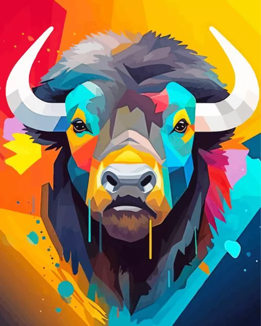 Abstract buffalo face Diamond By Numbers Abstract Buffalo Face Diamond Painting