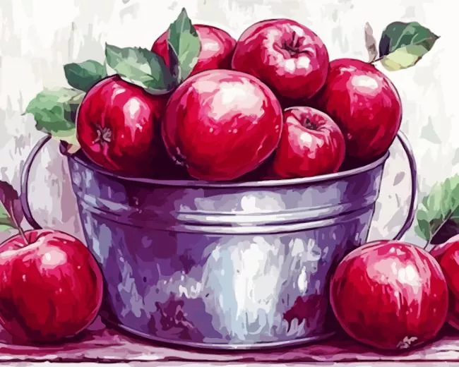 Apples In Metal Bucket Diamond By Numbers Apples In Metal Bucket Diamond Painting
