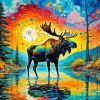 Colorful Bull Moose In Water Diamond Painting