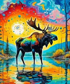 Colorful Bull Moose In Water Diamond Painting