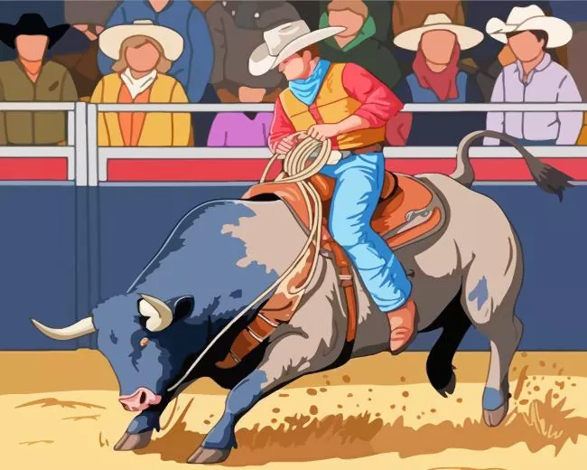 Illustration Bull Rider Dimaond With Numbers Illustration Bull Rider Diamond Painting