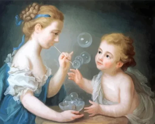 Mother And Son Blowing Bubbles Diamond Painting