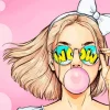 Pop Art Girl Blowing Bubble Gum Diamond Painting