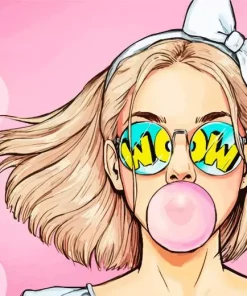 Pop Art Girl Blowing Bubble Gum Diamond Painting