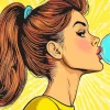 Pop Art Girl Blue Bubble Gum Diamond Painting