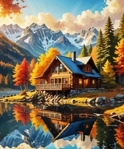 Forest Log Cabin Diamond Painting