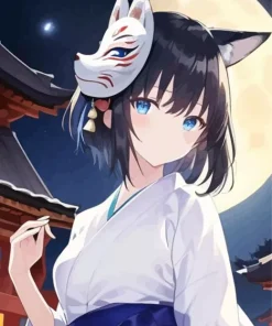 Fox Mask Anime Girl Art Diamond Painting