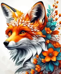 Fox With Flowers Art Diamond Painting