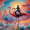 Lady Riding Flamingo Diamond Painting
