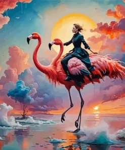 Lady Riding Flamingo Diamond Painting