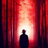 Red Forest Man Silhouette Art Diamond Painting