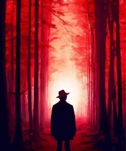 Red Forest Man Silhouette Art Diamond Painting