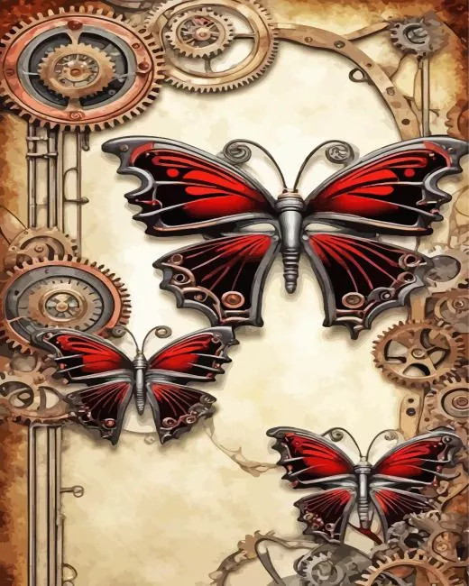 Steampunk Black and red butterflies Diamond Paintings Steampunk Black And Red Butterflies Diamond Painting