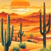 Cactus Desert At Sunset Diamond Painting
