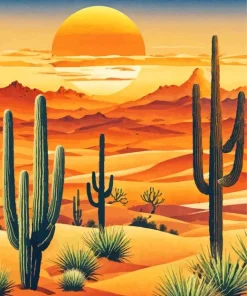 Cactus Desert At Sunset Diamond Painting