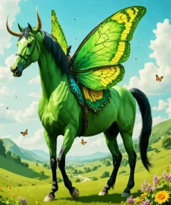 Green Butterfly Horse Diamond Painting