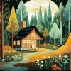 Illustration Cabin In The Forest Diamond Painting