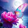 Rainbow Butterfly On Pink Flower Diamond Painting