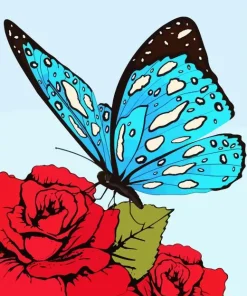 Butterfly On Red Flower Diamond Painting