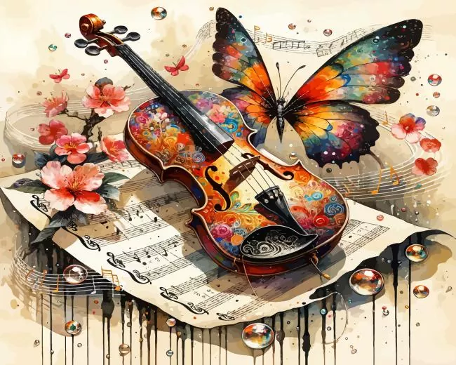 butterfly violin Diamond By Numbers Butterfly Violin Diamond Painting