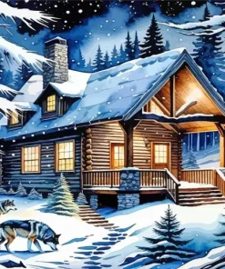 Cabin In Snow Woods Diamond Painting