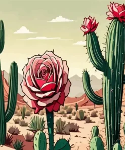 Cactus And Roses Diamond Painting