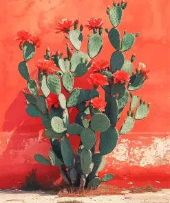 Cactus Red Flowers Diamond Painting