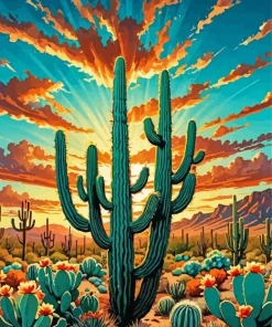 Cactus With Orange Flowers Diamond Painting