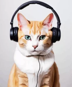 Cat Wearing Headphones Diamond Painting