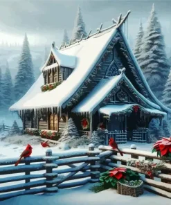 Christmas Cabin In The Woods Diamond Painting