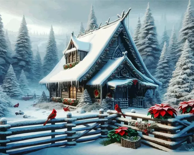 christmas cabin in the woods Diamond Paintings Christmas Cabin In The Woods Diamond Painting