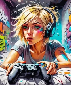 Gamer Girl Playing Diamond Painting