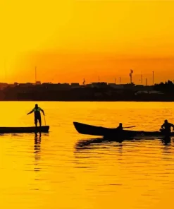 Man In Boat Silhouette Diamond Painting