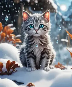 Baby Cat In Snow Diamond Painting