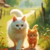 Big White Cat And Ginger Diamond Painting