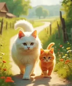 Big White Cat And Ginger Diamond Painting