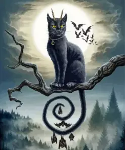 Black Cat And Bats Diamond Painting
