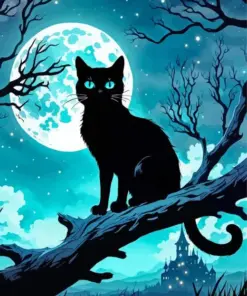 Black Cat And Moon Diamond Painting