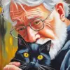 Black Cat And Old Man Diamond Painting