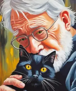 Black Cat And Old Man Diamond Painting