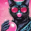 Black Cat Blowing Bubble Gum Diamond Painting